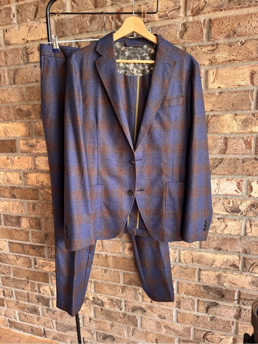 Jim Thompson Men’s Lightweight Lambswool Plaid Suit Blazer 40 Pants 34
